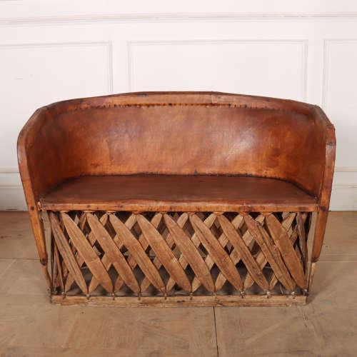Spanish Leather and Willow Sofa Suite, 1920s, Set of 3 For Sale - Image 3 of 15