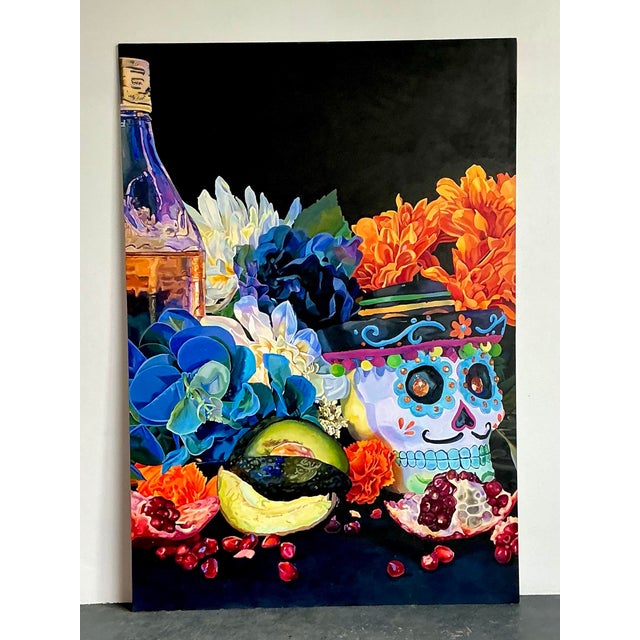 Vintage Monumental Original Still Life Oil on Canvas For Sale - Image 9 of 12
