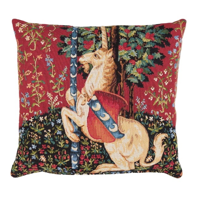 Rampant Unicorn Tapestry Cushion With Feather Filler - 43x43cm (17"x17") For Sale