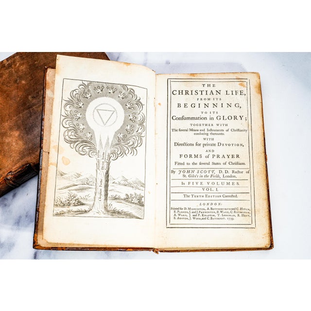 Animal Skin Rare 1739 the Christian Life John Scott Complete Set Antique Leather Books For Sale - Image 7 of 13