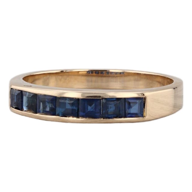 0.80ctw Blue Sapphire Ring 18k Yellow Gold Stackable Band Size 6.75 For Sale
