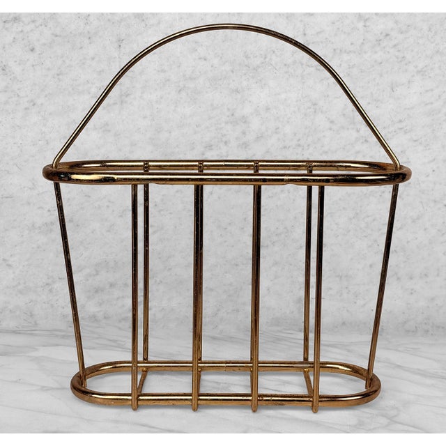 1970s Vintage Hollywood Regency Gold Tubular Magazine Rack Record Stand For Sale - Image 5 of 10