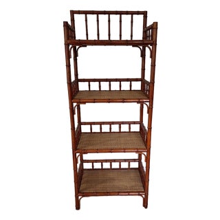 Vintage Palecek Bamboo Etagere Four Shelf Bookcase For Sale