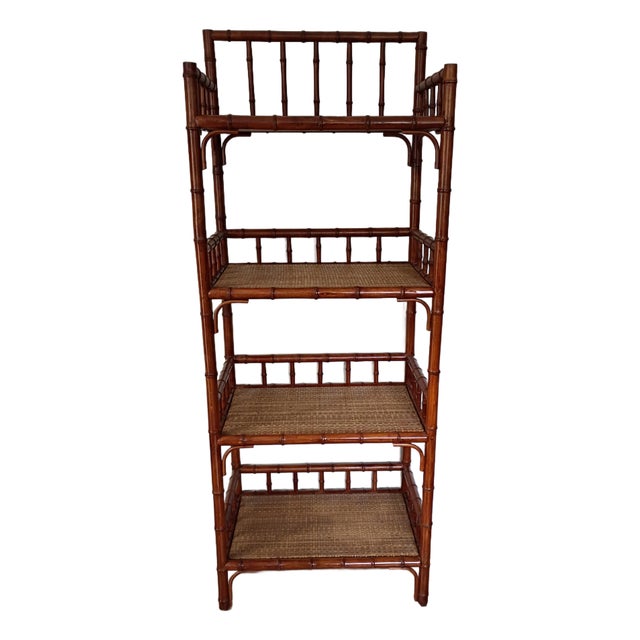 Vintage Palecek Bamboo Etagere Four Shelf Bookcase For Sale