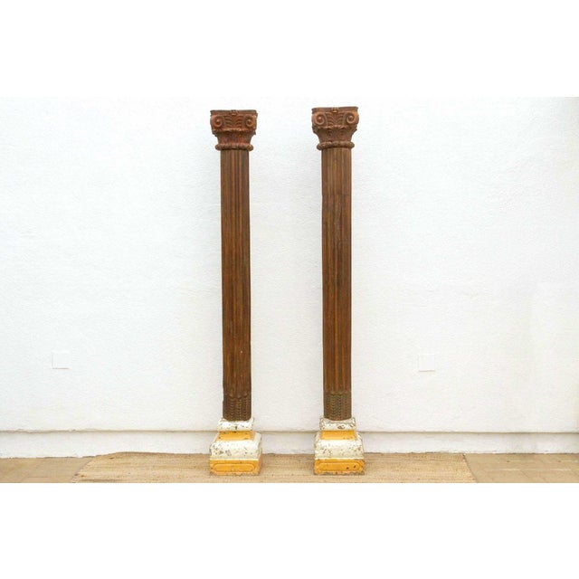 Indian Pair of 1800's Stone Teak Carved Columns For Sale - Image 3 of 9