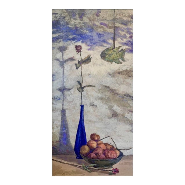 Giampaolo Talani "The Fish, La Rose and the Pomegranates" Oil on Board, Still Life, Tuscan Contemporary Art by Italian Master For Sale