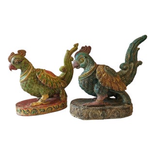 1940s Carved & Painted Wood Birds - A Pair For Sale