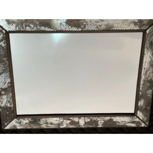 1970s Vintage Made in Mexico Distressed Mirroed Eglomise Frame With Scalloped Edge Wall Mirror For Sale - Image 5 of 7