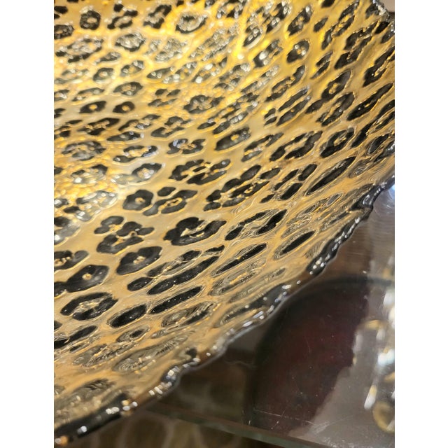 Glass Leopard Oversized Ruffled Murano Style Edge Decorative Display Plate Platter For Sale In West Palm - Image 6 of 7