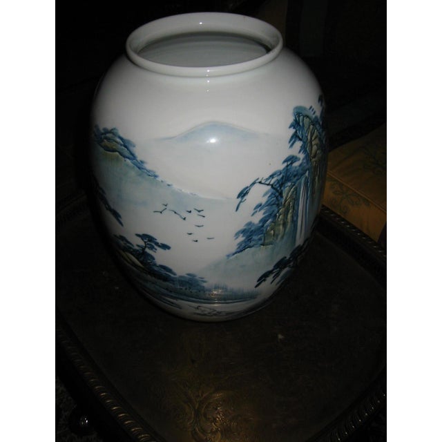 Monumental Chinoiserie Botanical Japanese Scenic Baluster Vase With Calligraphy Signature For Sale - Image 13 of 16