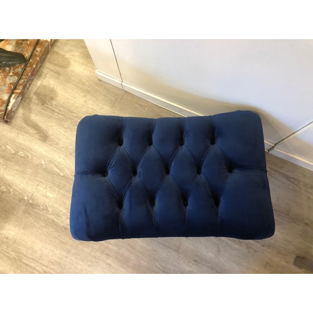 Metal Mid-Century Italian Blue Velvet Brass Legs Footstools, 1950s For Sale - Image 7 of 18