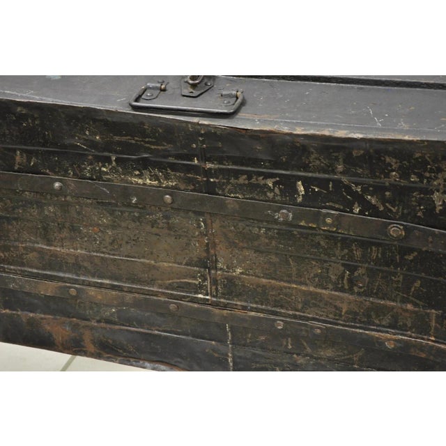 Antique Art Deco Steel Metal Military Weapons Black Storage Travel Trunk For Sale - Image 11 of 12