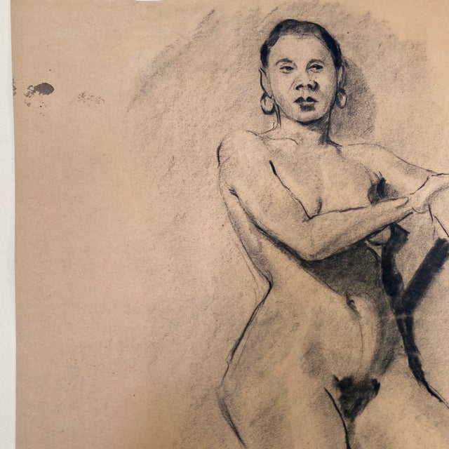 1940s Peter Sobaki Charcoal on Paper Black Female Nude Drawing For Sale In Seattle - Image 6 of 7