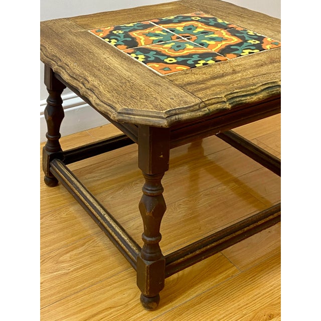 Mission Oak Arts & Crafts Tile Top Side Table C.1920 For Sale - Image 4 of 8