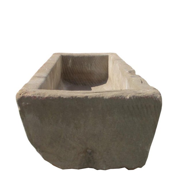 Tan 74" Inch Long Hand Chiseled Stone Trough 62 For Sale - Image 8 of 12