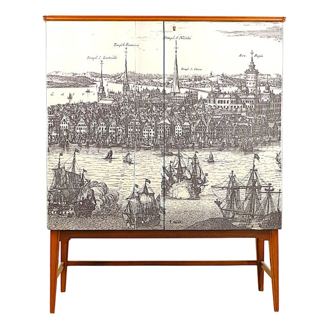 Vintage Cabinet with Illustrations, 1940s For Sale