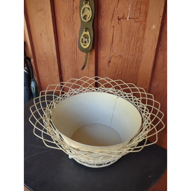 1980s Very Large Round White Wireware Planter With Liner, Probably French For Sale - Image 5 of 5