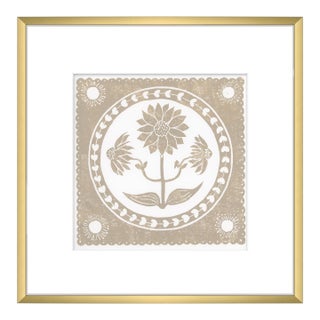 12x12" Framed Sand Tan and White Sunflower Flower Art Print Botanical Wall Decor For Sale