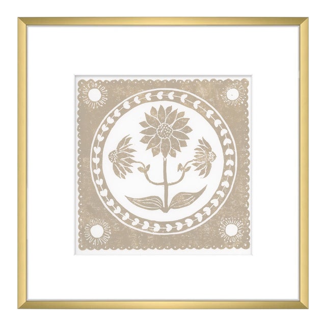 12x12" Framed Sand Tan and White Sunflower Flower Art Print Botanical Wall Decor For Sale