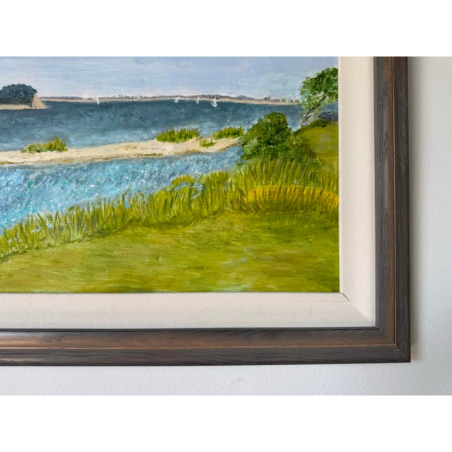 Wood Vintage Impressionist Lake Landscape Oil on Canvas Painting, Wood Framed For Sale - Image 7 of 10