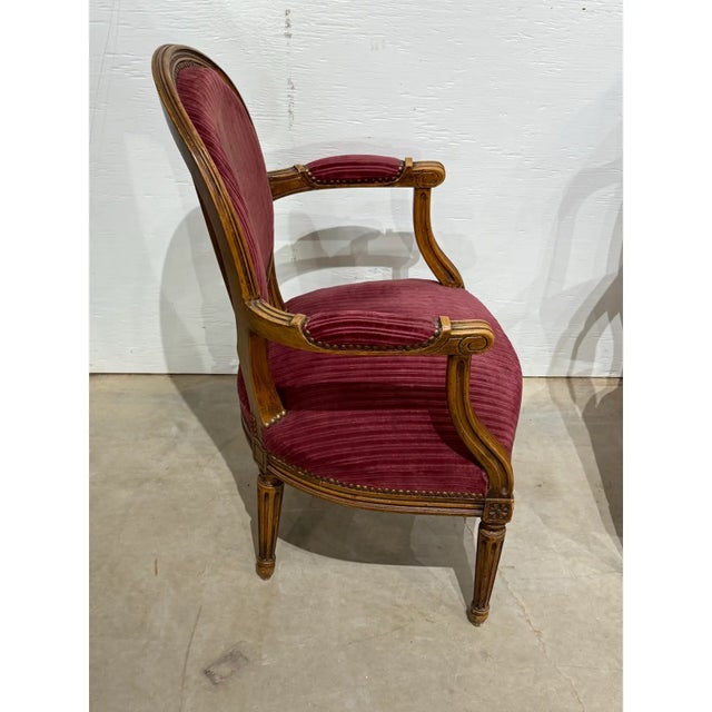 1920s French Louis XVI Vintage Solid Walnut Carved Armchair or Bergere - A Pair For Sale - Image 6 of 11