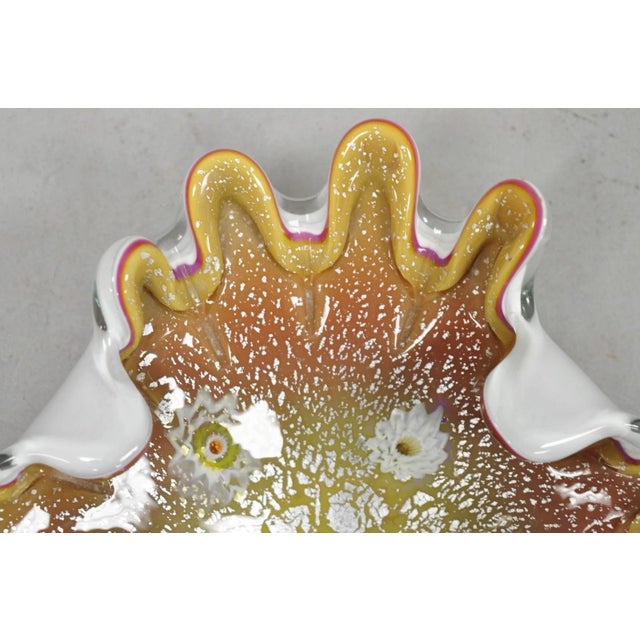 Mid 20th Century Vintage Murano Italian Art Glass Millefiore Clam Shell Candy Dish Bowl (B) For Sale - Image 5 of 12