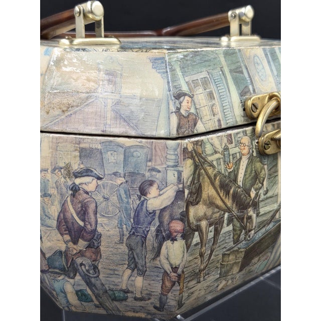 Vintage Decoupaged Octagonal Vanity Box/Purse With Colonial Tavern Scene For Sale - Image 10 of 16