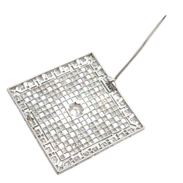 Art Deco Mid 20th Century Vintage Estate Art Deco Platinum 5ctw Diamond Square Pin Brooch For Sale - Image 3 of 9