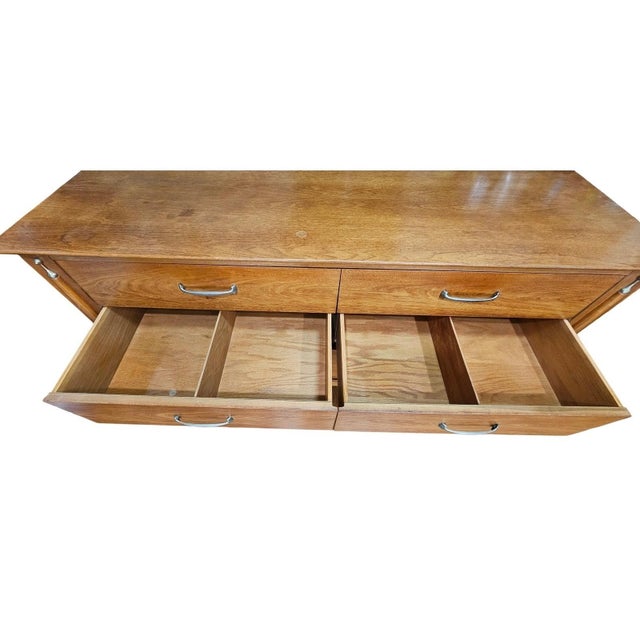 Brass 1958 Drexel Mid Century Modern Dresser and Nightstand Tapered Legs Brass Handles For Sale - Image 8 of 18