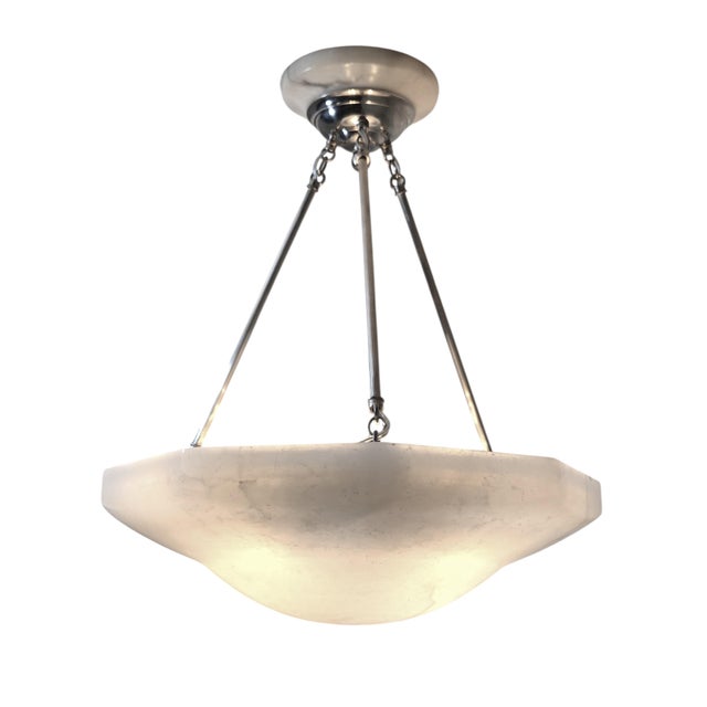 Early 20th Century Large Original Art Deco Off-White Alabaster Coupe W/ Nickel and Alabaster Canopy For Sale - Image 11 of 16