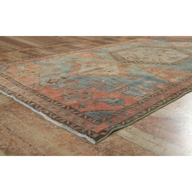 Brick Red Vintage-Worn Persian Viss Rug -05'02 X 11'03 For Sale - Image 8 of 11
