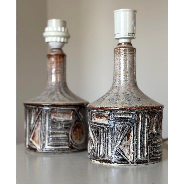 Vintage Stoneware Table Lamps by Jette Hellerøe for Axella, 1960s, Set of 2 For Sale - Image 6 of 9