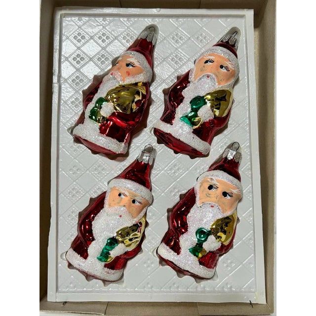Figurative Vintage Mercury Glass Santa Christmas Ornaments With Mica Glitter – Set of 8 in Original Boxes For Sale - Image 3 of 9