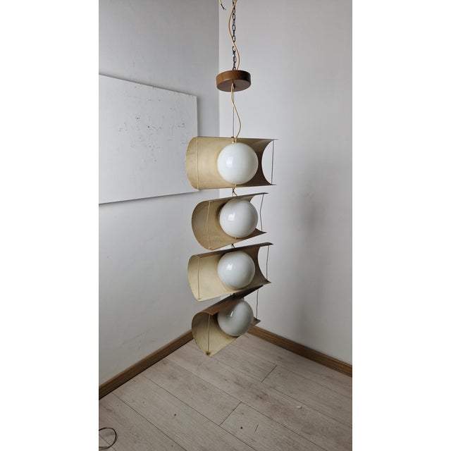 Vintage Pendant Light in Iron and Brass with Opaline Spheres, 1950s For Sale - Image 10 of 18