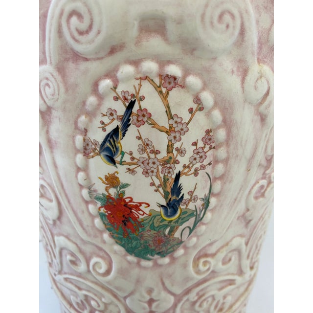 Art Nouveau Antique Weller Pottery Pink Ceramic Umbrella Holder Vase For Sale - Image 3 of 11