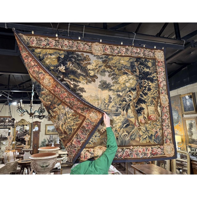 19th Century French Handwoven Aubusson Verdure Wall Tapestry For Sale - Image 10 of 11