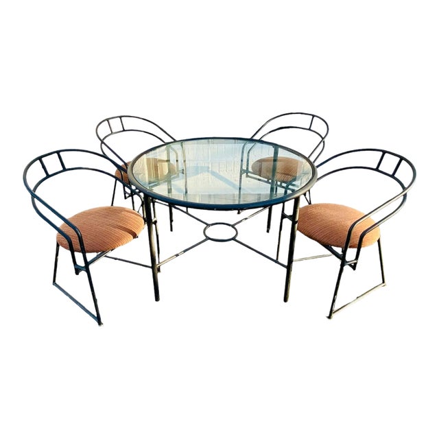 1990s Postmodern, Minimalist Black Metal Tubular Frame Dining Table and Chairs by Cali-Style in the Style of Mario Botta - Set of 5 For Sale