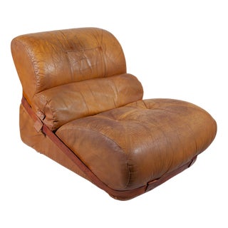 Italian Camel Leather Lounge Chair, 1970s For Sale