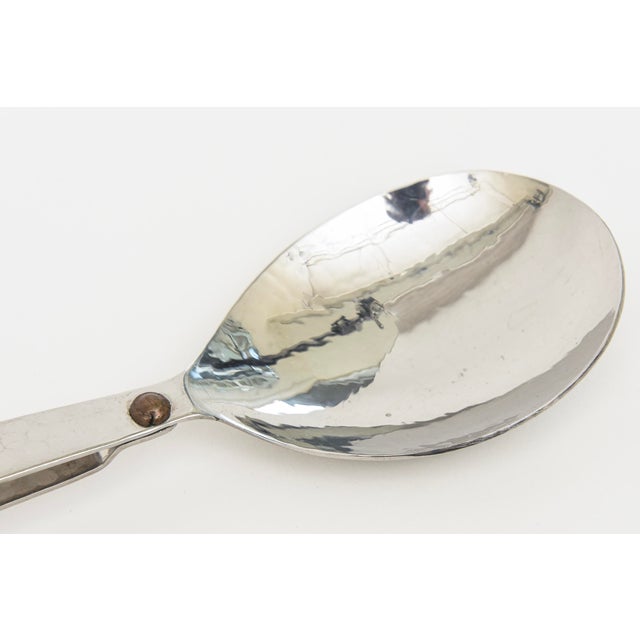 1990s Hand Hammered Silver Plated Looped Serving Pieces or Salad Servers With Brass Dot For Sale - Image 10 of 11