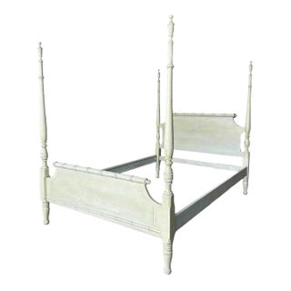 1970s Vintage Green Henry Link Bali Hai Faux Bamboo Full Bed With 4 Poster Headboard & Footboard For Sale