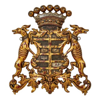 Decorative Greyhound Hand Carved Heraldic Coat of Arms For Sale