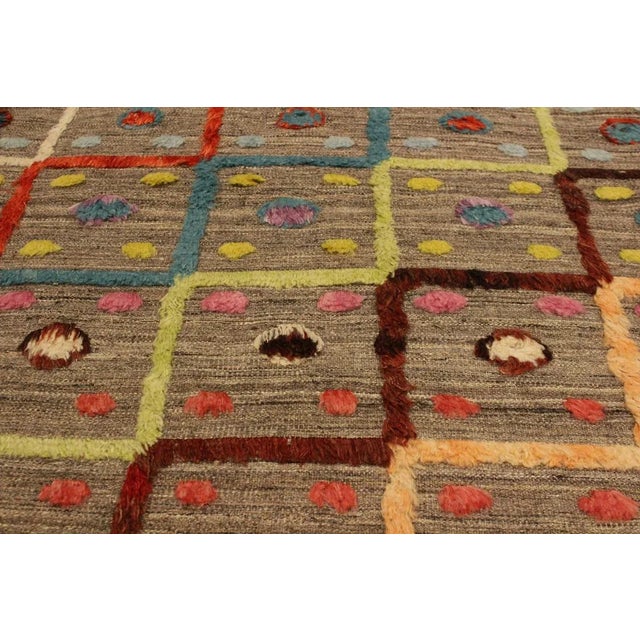 1990s 1990s Shabby Chic Moroccan High-Low Pile Arya Tan/Blue Wool Rug (8'2 X 10'3) For Sale - Image 5 of 8