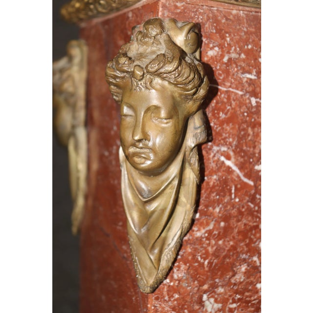 Superb Antique French Louis XV Rouge Marble and Figural Bronze Maiden Pedestal For Sale - Image 10 of 11