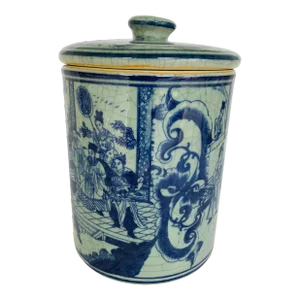 Asian Style Blue and White Ceramic Lidded Jar