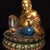 Vintage Gilt & Painted Brass Laughing Buddha Maitreya Statue on Double Lotus Base For Sale - Image 4 of 9