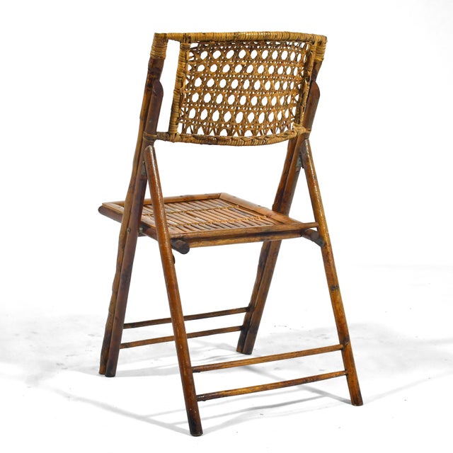 Brown Mid 20th Century Bamboo & Cane Folding Side Chairs For Sale - Image 8 of 11