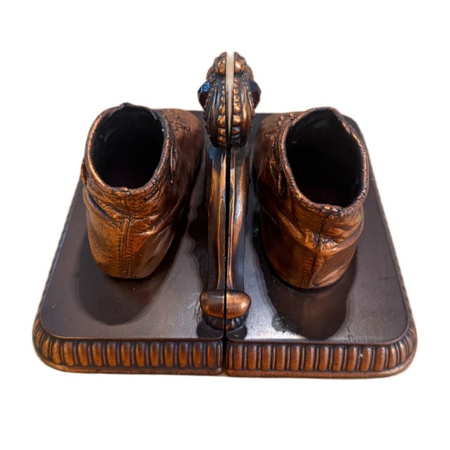 Mid 20th Century Mid 20th Century Alice Ames Bronzed Baby Shoe Bookends With Jeweled Crowns - Pair For Sale - Image 5 of 6
