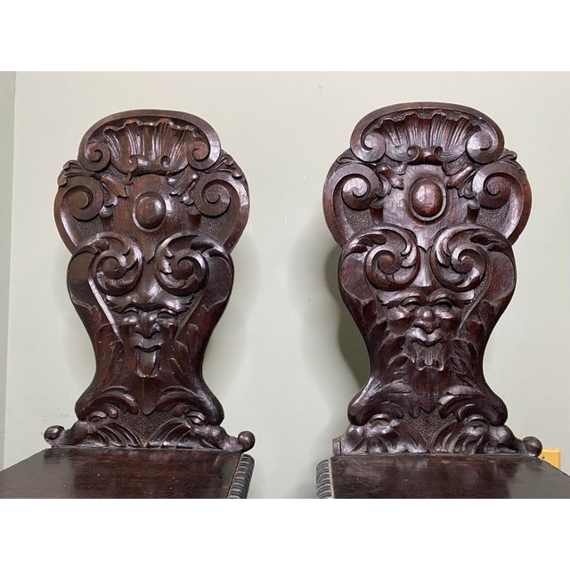 Pair of 19th-Century Italian Renaissance Revival Carved Walnut Sgabelli Chairs For Sale - Image 4 of 12