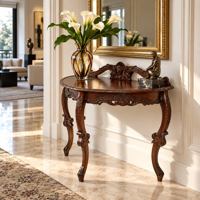 Antique Venetian Mahogany Demilune Console by Eugenio Quarti For Sale - Image 12 of 14