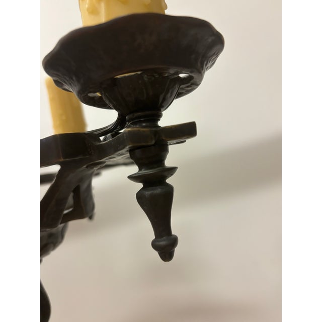 Early 20th Century A Pair of San Pettrini Cast Iron Chandeliers in Oil Rubbed Bronze Finish. For Sale - Image 4 of 12